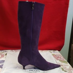 Prada Purple Suede Kitten Heel Knee Boots